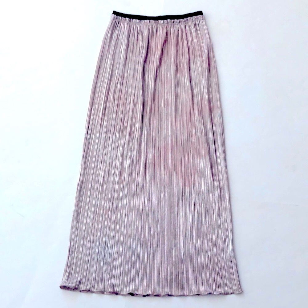 Armani Exchange 2 Skirt Long Metallic Silver Elastic Flowy Pleated Excellent